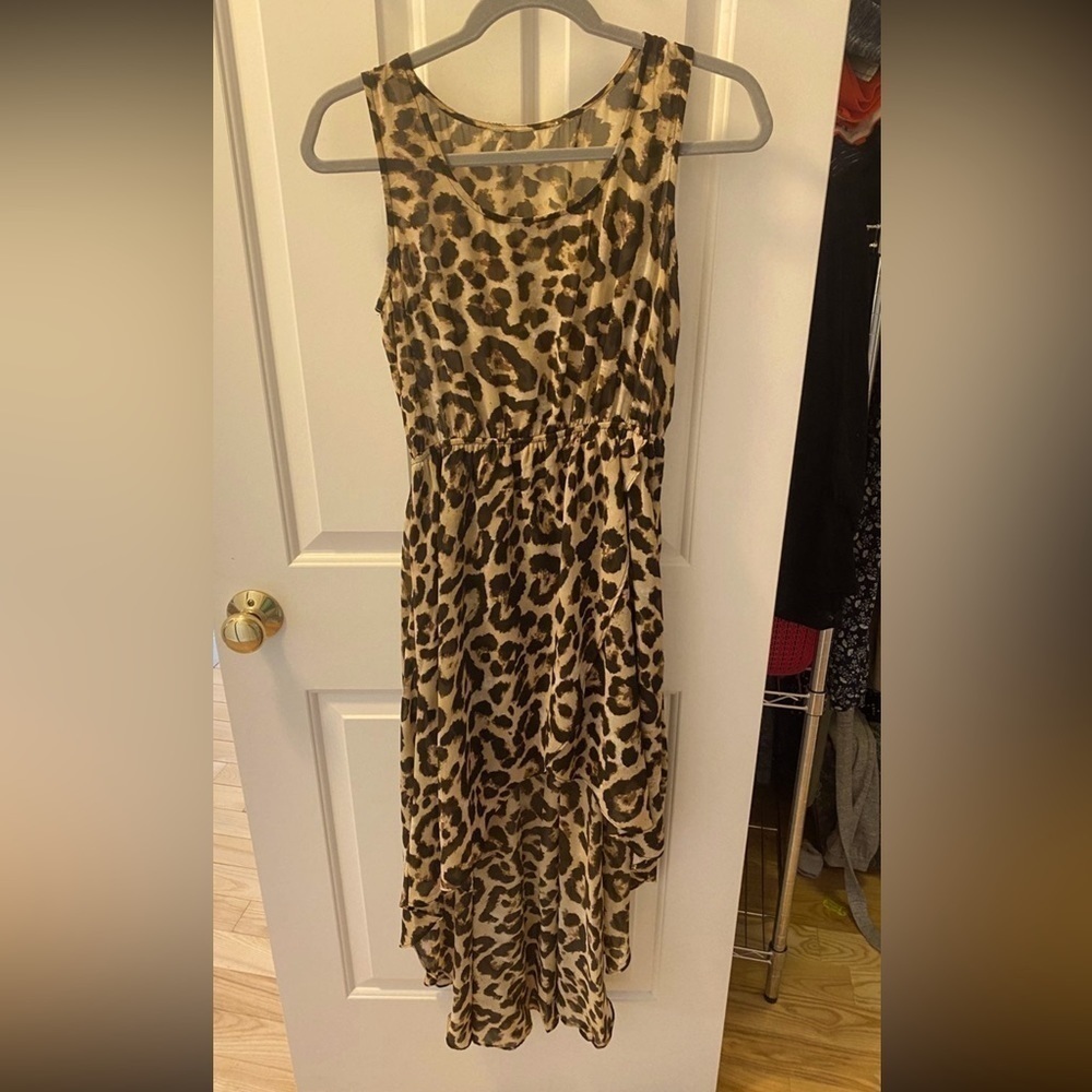 Animal leopard print high low spring summer dress